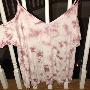 Tie-dye purple and white off the shoulder shirt